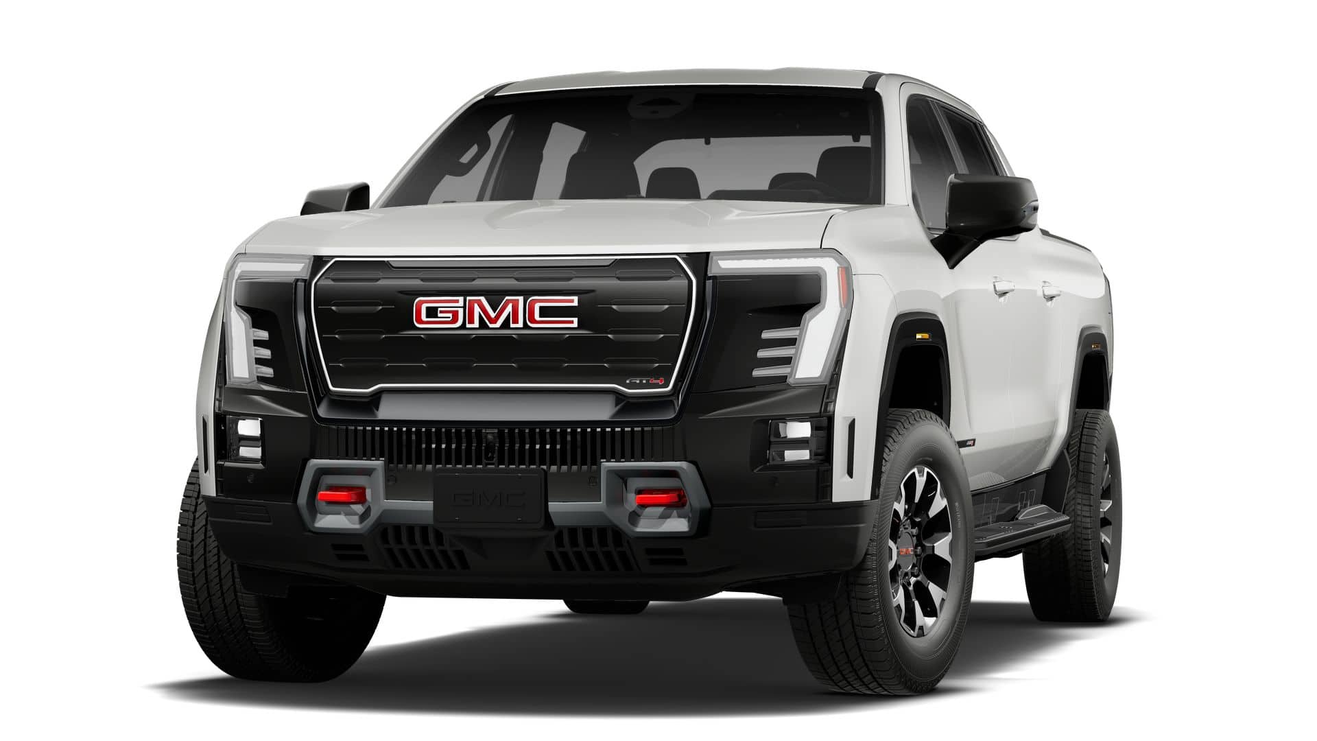 2026 GMC Sierra EV AT4 Extended Range in Summit White — front three-quarter view